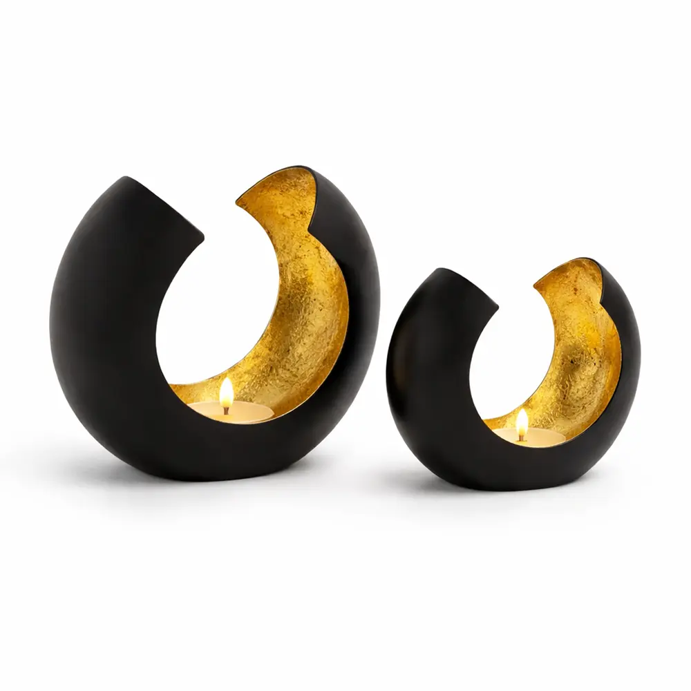 Teelichthalter Schwarz Gold Omega