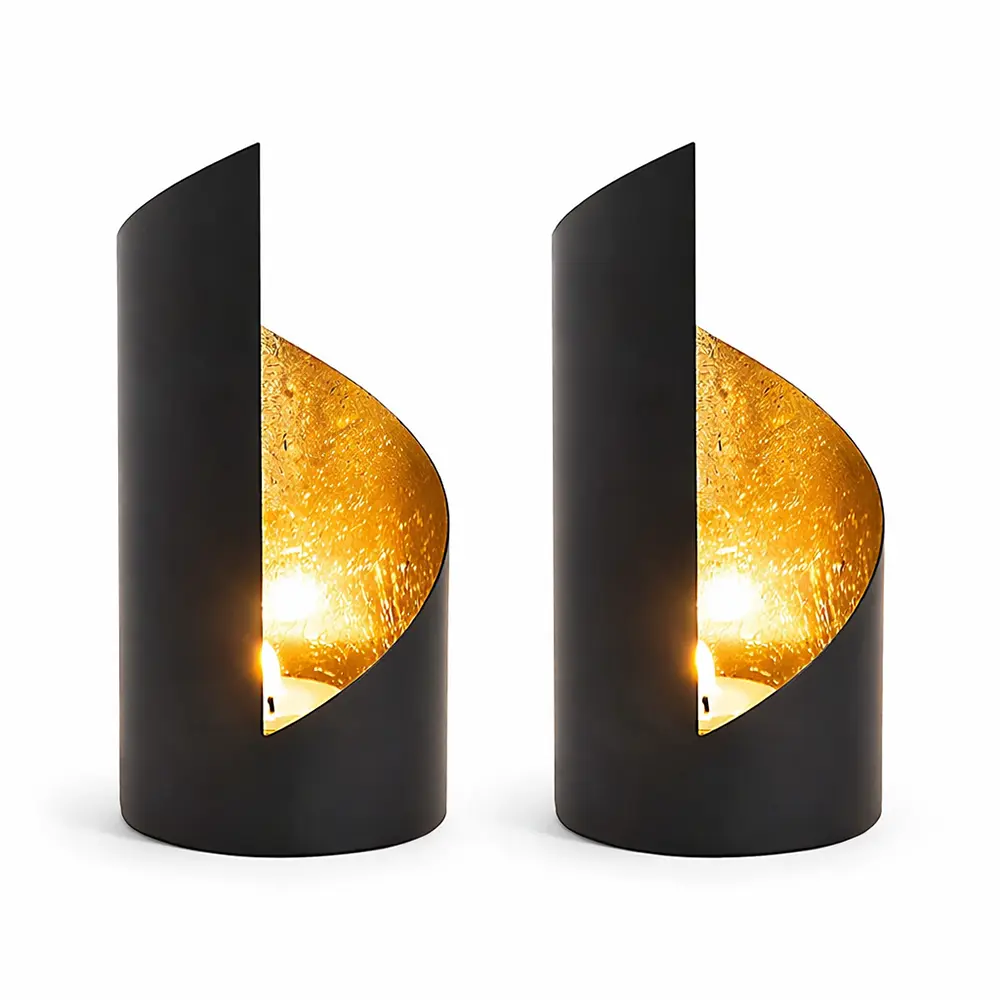 Teelichthalter Schwarz Gold Set