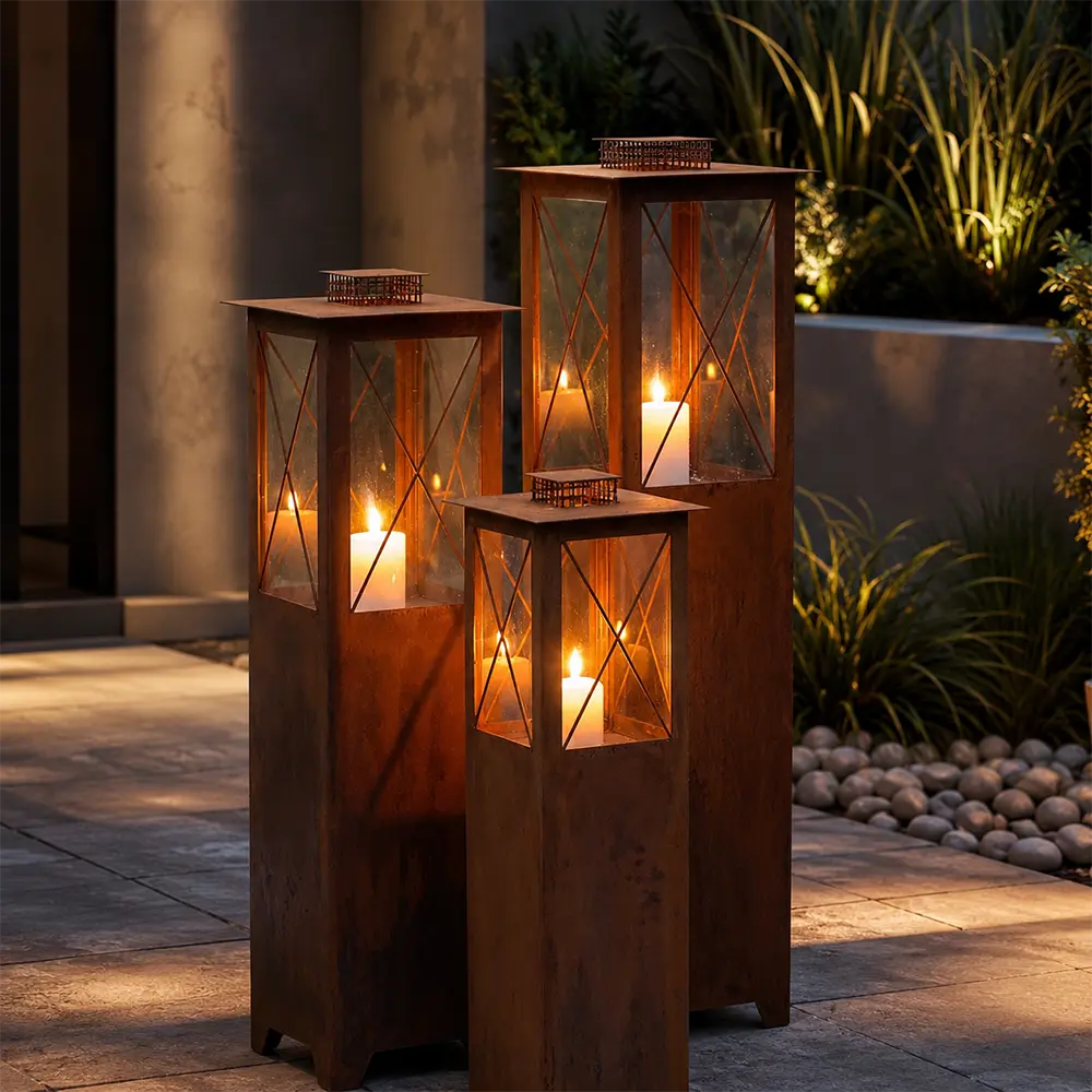 Laterne Rost Windlichtsäule 120 cm als Blickfang