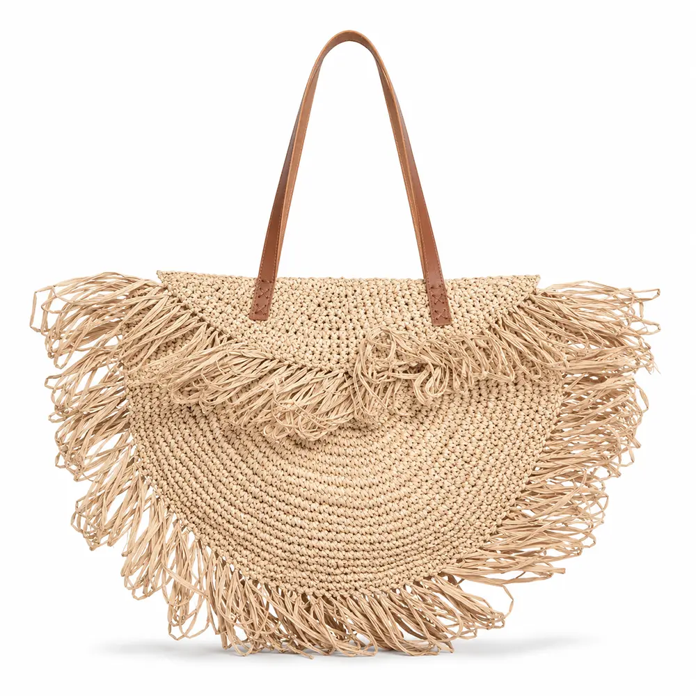 Korbtasche Beige mit Fransen