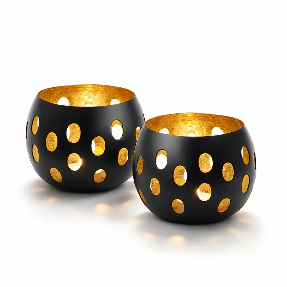 Teelichthalter Schwarz Gold Rund