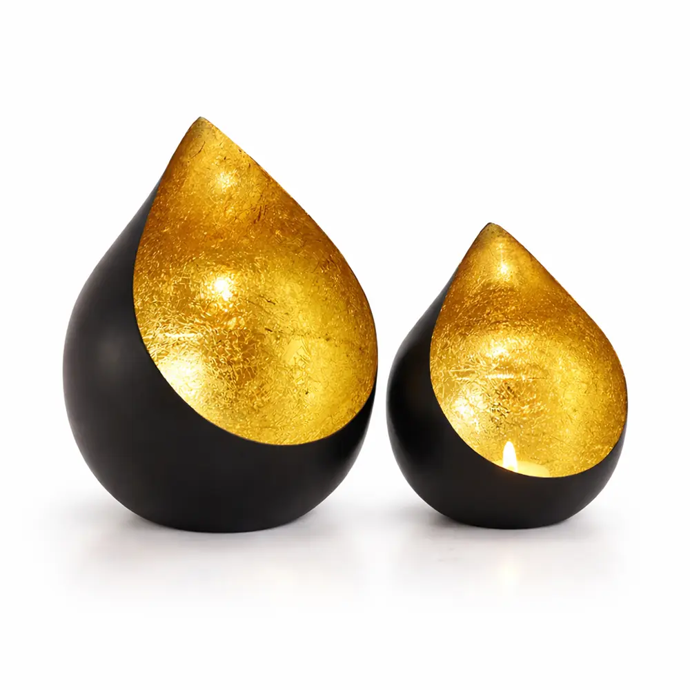 Teelichthalter Schwarz Gold Tropfenform