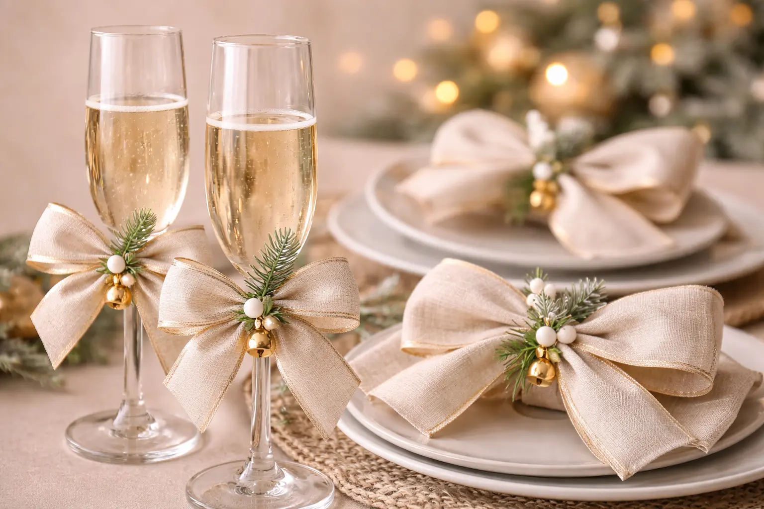 Schleifen an Gläsern/Servietten (Detail-Shot)